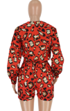 Sexy red leopard print shorts fall suit two pieces YH-5109