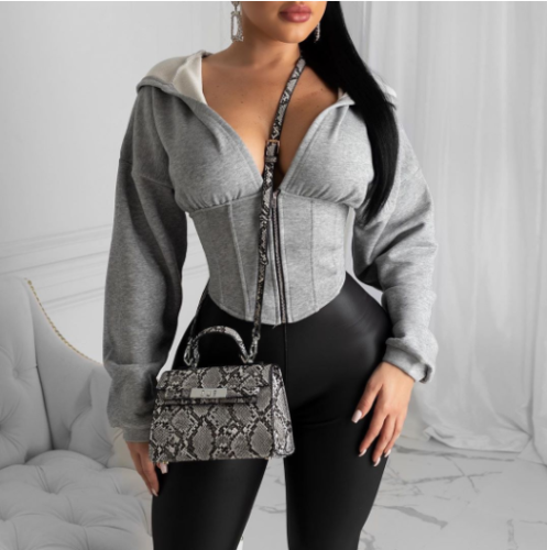 Sexy stretch tunic loose hooded jacket YH-5125