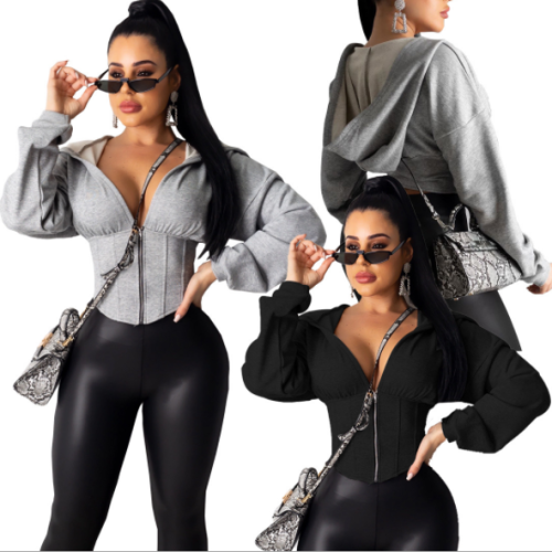 Sexy stretch tunic loose hooded jacket YH-5125