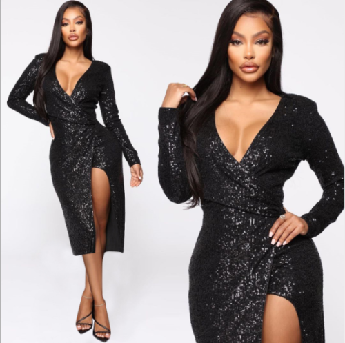 Hot style side zipper sequined dress YMT-6114