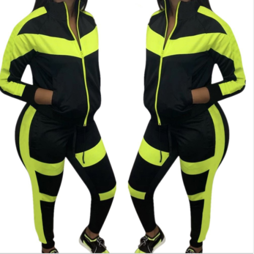 Fashionable color block splicing sport two-piece set YMT-6123