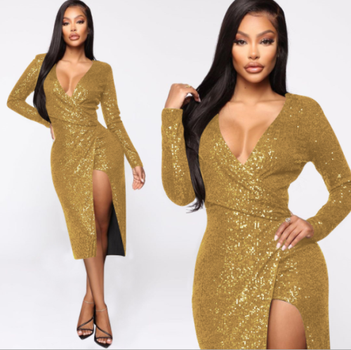 Hot style side zipper sequined dress YMT-6114