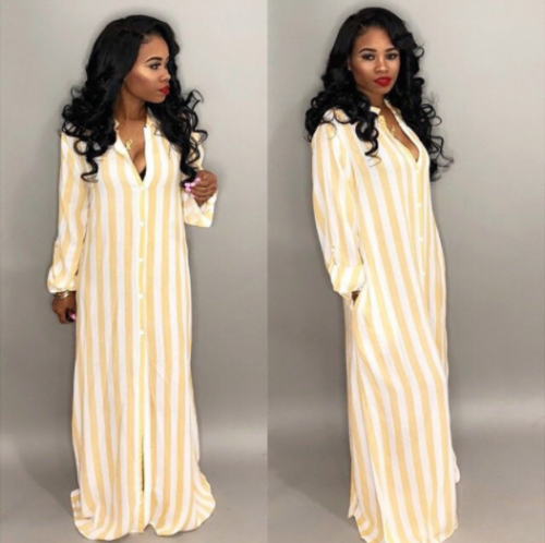 Striped print baggy long shirt with wide-leg pants two-piece suit TRS-828