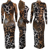 Leopard print long print dress LQ-5107