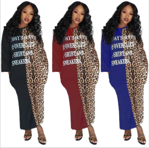 Fashion casual long sleeve leopard print print dress TK-6046