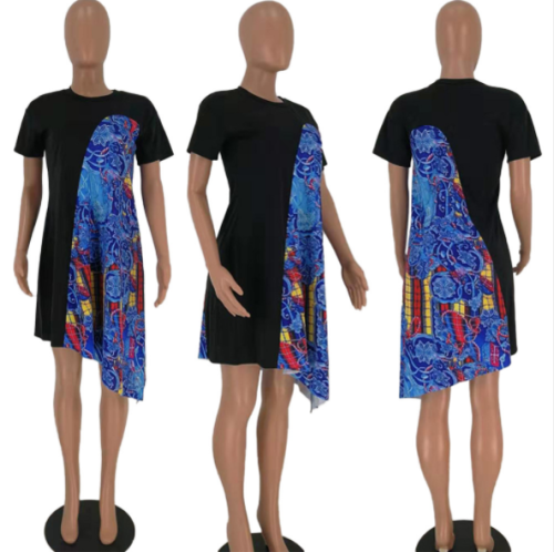 European and American patchwork print dress TK-6011
