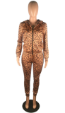 Qiu dong thick fashion sports leopard print hoodie zipper two-piece suit BS-1154