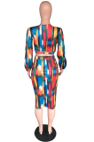 Tie-dye color stripe is a two-piece suit with exposed waist BS-1136