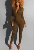 Solid color front and back zipper jumpsuits BS-1130