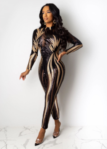 See-through sexy nightclub sequin jumpsuits CY-8210