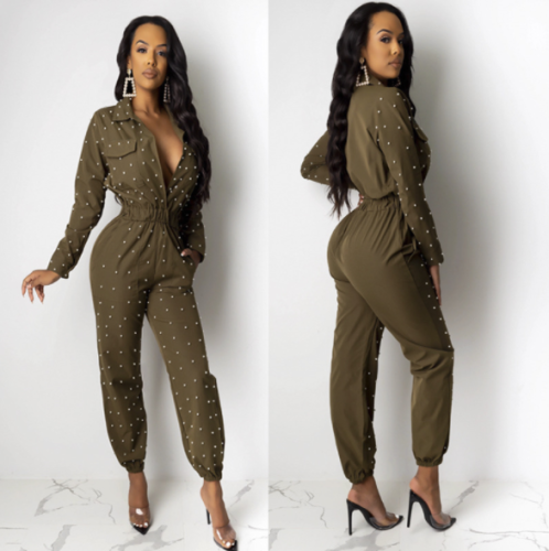 Tunic solid color nail-bead fall/winter jumpsuit CY-8196
