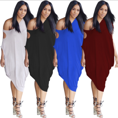 Sexy off-the-shoulder irregular solid color loose dress MOS-954