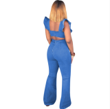 Jean flared sleeve backless jumpsuit MOS-912