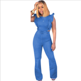 Jean flared sleeve backless jumpsuit MOS-912