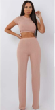 High elastic cotton crinkled wide-leg pants two-piece set MYF-9298