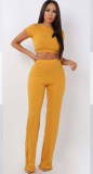 High elastic cotton crinkled wide-leg pants two-piece set MYF-9298