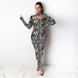 High stretch knit suit with leopard print camouflage print two-piece set MYF-9548