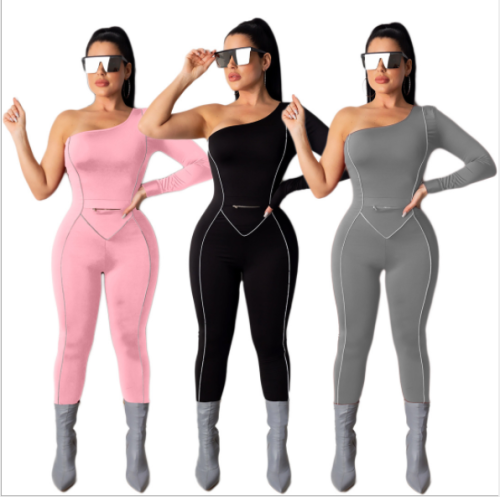 Single arm long sleeve solid color sexy jumpsuit DAL-8209