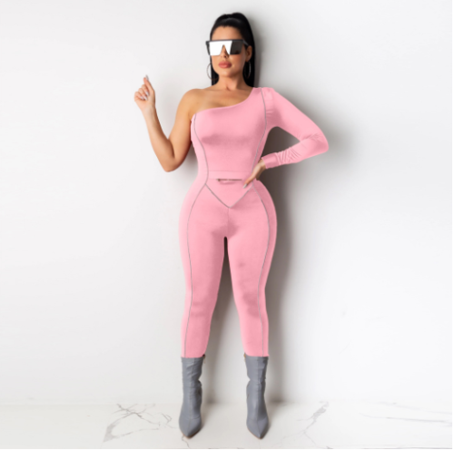 Single arm long sleeve solid color sexy jumpsuit DAL-8209