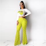 Hot style lip print long-sleeved casual two-piece suit DAL-8193