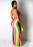 Sexy print stripe dress with backless neck DAL-8167