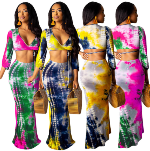 Hot style tie-dye strapless sexy dress two-piece suit DAL-8160