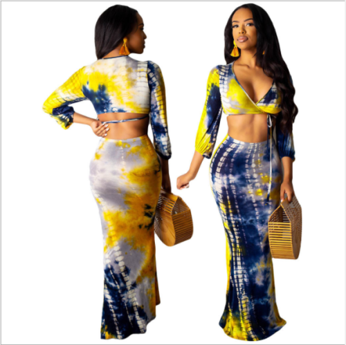 Hot style tie-dye strapless sexy dress two-piece suit DAL-8160