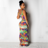 Hot style colorful serpentine print split backless dress DAL-8143