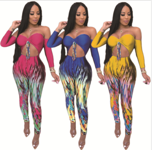 Sexy strapless positioning print multi-color jumpsuit DAL-8176