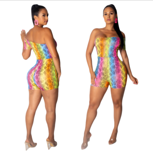 Backless sexy snake-print colorful print jumpsuit DAL-8152