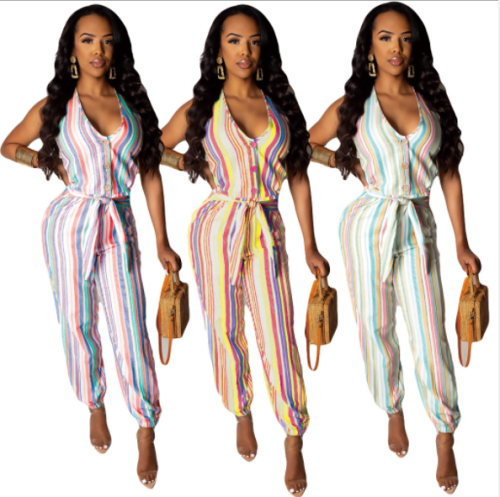 Fashionable casual striped print jumpsuit DAL-8158