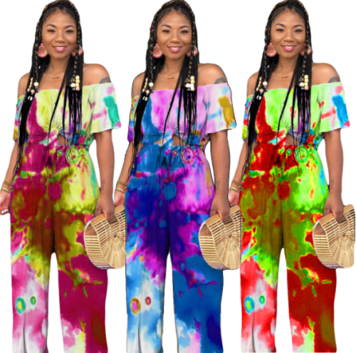 Tie-dye print with split legs is a sexy and stylish trouser suit DAL-8044