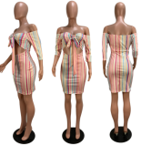 Stripe print strapless backless sexy dress DAL-8151