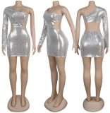 Sexy sequins one-shoulder waist-revealing nightclub dress WNY-8859