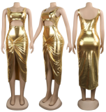 Gold slit mini slim club dress WNY-8728