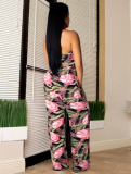 Sexy backless print leggings with wide-leg two-piece set WNY-8734