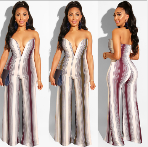 Sexy deep V jumpsuit with no belt WNY-8463