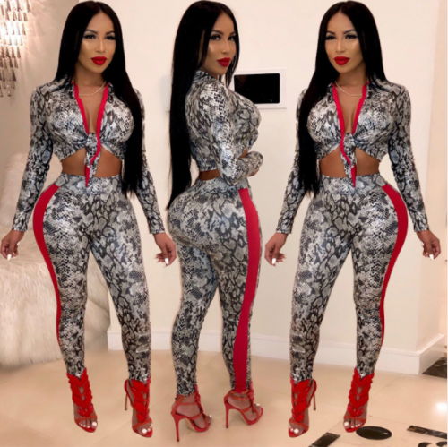 Fashionable and casual snakeskin digital print two-piece set XYZ-2114