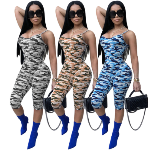 Camouflage halter jumpsuit nightclub SM-3951