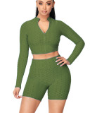 Tight Pineapple Solid Long Sleeve Leisure Yoga Suit for