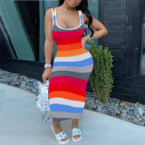 Large women's fashion contrast Stripe Print Hip Wrap sexy dress