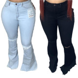 Fashion trend personality hole stretch oversized flared pants  jeans