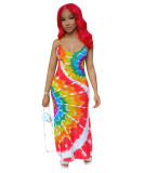 Sexy suspender tie dye Printed Dress for