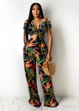 Sexy fashion digital print chest strap two-piece suit