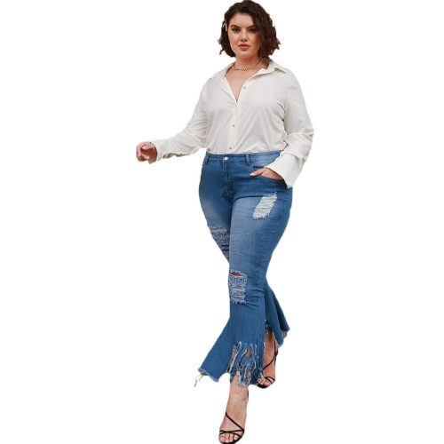 Fashion all-match personality stretch big size jeans flared pants