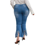 Fashion all-match personality stretch big size jeans flared pants