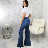 Fashion all-match wide-leg pants stitching jeans flared pants