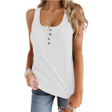 Solid color button sleeveless vest T-shirt