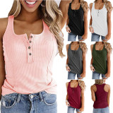 Solid color button sleeveless vest T-shirt
