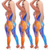Plus size fashion tie-dye wrapped chest sexy jumpsuit